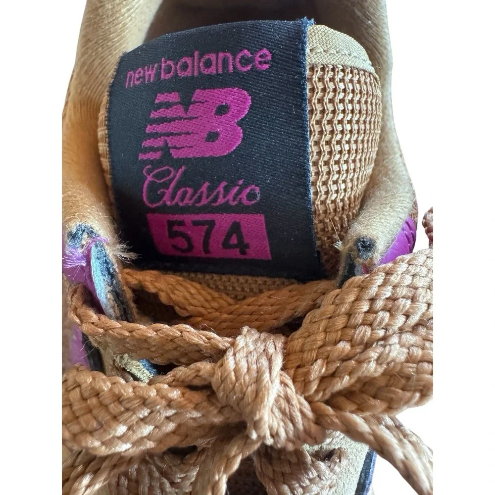 New Balance 574 Women's Workwear Jewel Size 6 Sneakers Tan Suede‎ Purple Accents